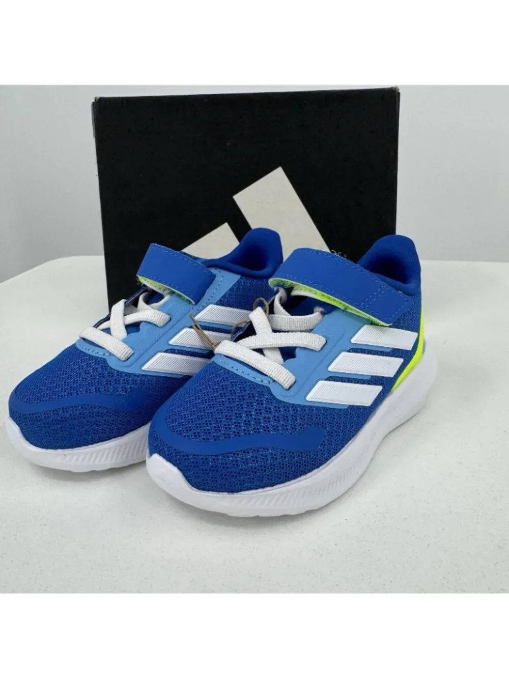 Adidas Infant Boys Run Falcon 5 EL Running Shoes size 6K Hook & Loop Blue JQ5667